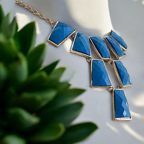 Funky Cobalt Blue Square Statement Necklace & Earring Set - Picture 8 of 16